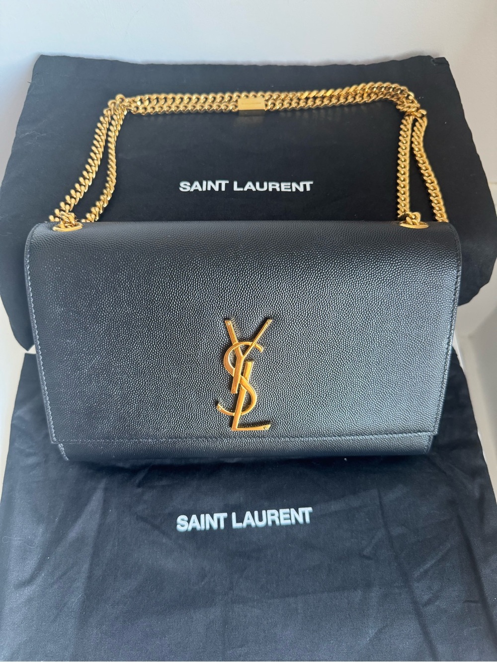 🌟 AUTHENTIC Saint Laurent Kate Medium Chain Bag-Black Grain de Poudre Leather